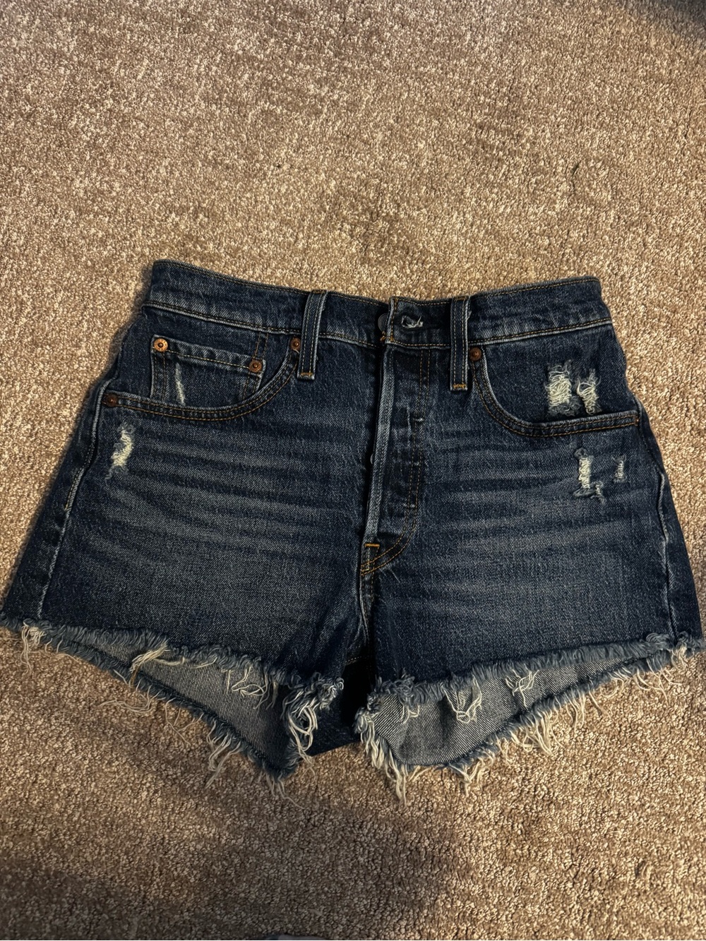 Levi's Dark Blue Distressed Cutoff Denim Shorts